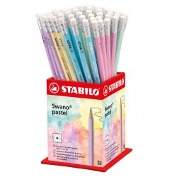 En_lapices de grafito con goma stabilo swano mina 2,2 mm dureza hb expositor de 72 unidades colores pasteles