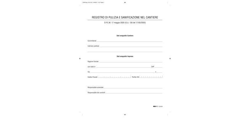 Registro di pulizia e sanificazione nel cantiere - Edipro