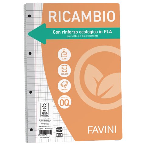 Ricambi c/rinforzo ecologico - A4 - 100gr - 40 fg - 5mm c/margine - Favini