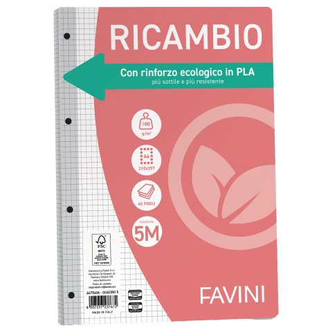 Ricambi c/rinforzo ecologico - A4 - 100 gr - 40 fg - 5 mm - Favini