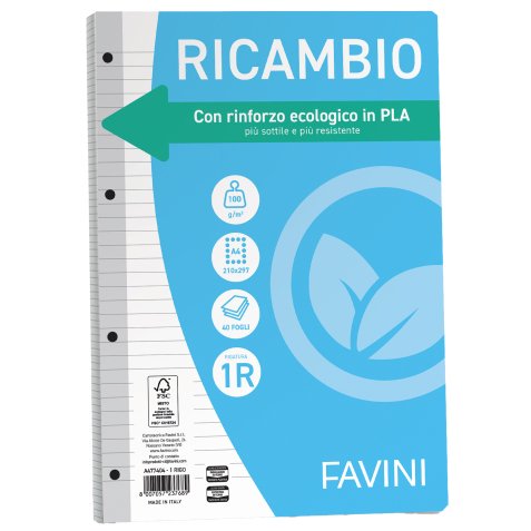 Ricambi c/rinforzo ecologico - A4 - 100 gr - 40 fg - 1 rigo - Favini