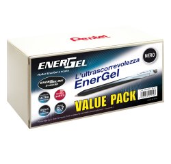 Roller a scatto Energel Slim - punta 0,7 mm - nero - Pentel - value pack 20+4 pezzi