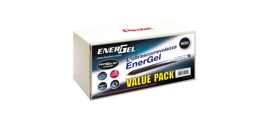 Roller a scatto Energel Slim - punta 0,7 mm - nero - Pentel - value pack 20+4 pezzi