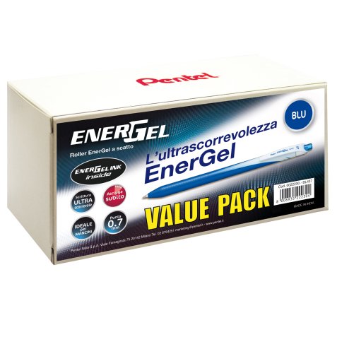 Roller a scatto Energel Slim - punta 0,7 mm - blu - Pentel - value pack 20+4 pezzi