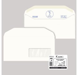 Busta Kami Gommata - con finestra - 11 x 23 cm - 100 gr - carta riciclata FSC - bianco - Pigna Envelopes - conf. 500 pezzi