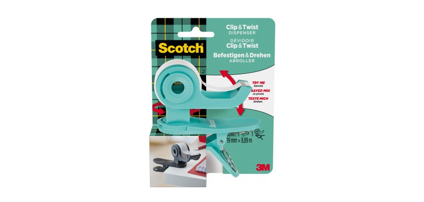 Dispenser Clip & Twist - per nastri 33 m - rotolo da 1,9 cm x 9,8 m incluso - grigio - Scotch