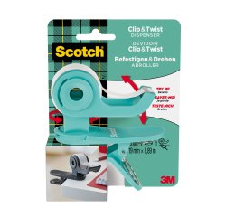 Dispenser Clip & Twist per nastro adesivo Magic - rotolo incluso da 1,9 cm x 9,8 m - menta - Scotch