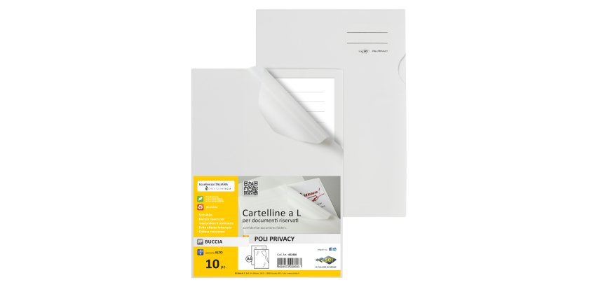 Cartellina a L Poli Privacy - A4 - PP - liscio pesante - bianco opaco per documenti riservati - Sei Rota