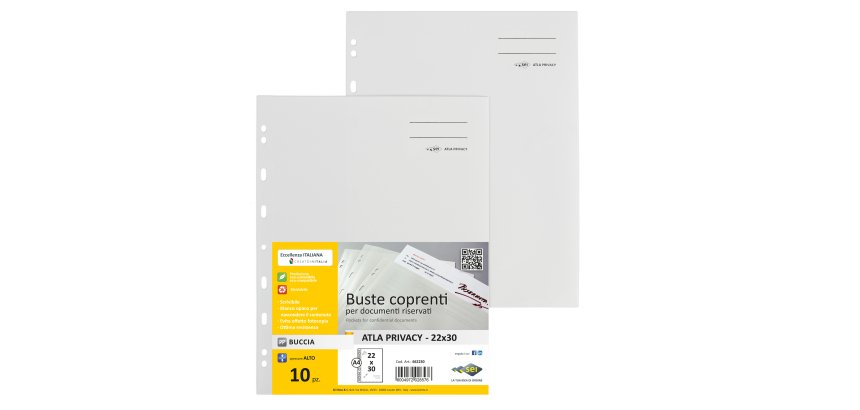 Buste con foratura universale Atla Privacy - per documenti riservati - 22 x 30 cm - bianco - Sei Rota - conf. 10 pezzi