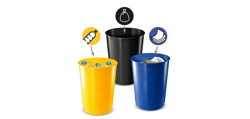 Cestino raccolta differenziata - 40 L - giallo/blu/nero - Cep - set 3 pezzi