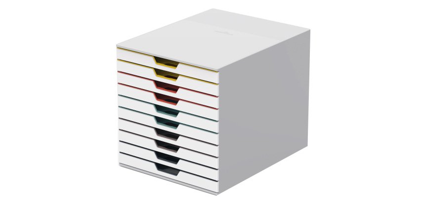 Cassettiera 10 cassetti colorati varicolor - bianco ghiaccio - 2,5cm - Durable