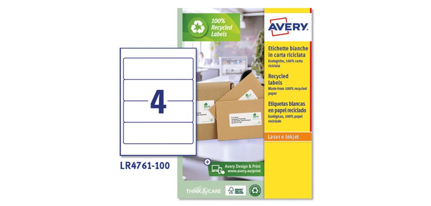 Etichette per raccoglitori - in carta riciclata - permanenti - 61 x 192 mm - 4 et/fg - 100 fogli - bianco - Avery