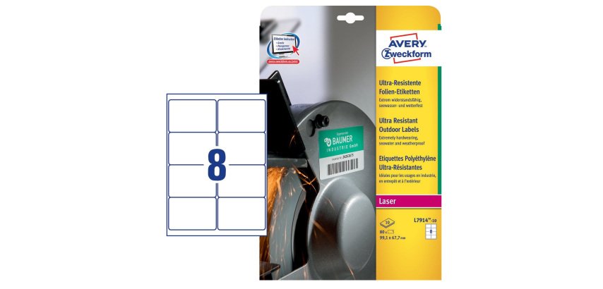 AVERY Etichette ultra resistenti in polietilene bianco 99,1 x 67,7mm, 8 etichette per foglio, adesivo permanente, laser, 10 fogli