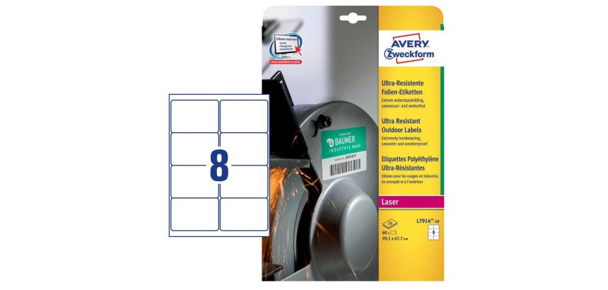 AVERY Etichette ultra resistenti in polietilene bianco 99,1 x 67,7mm, 8 etichette per foglio, adesivo permanente, laser, 10 fogli