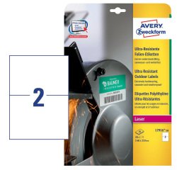 AVERY Etichette ultra resistenti in polietilene bianco 210 x 148mm, 2 etichette per foglio, adesivo permanente, laser, 10 fogli