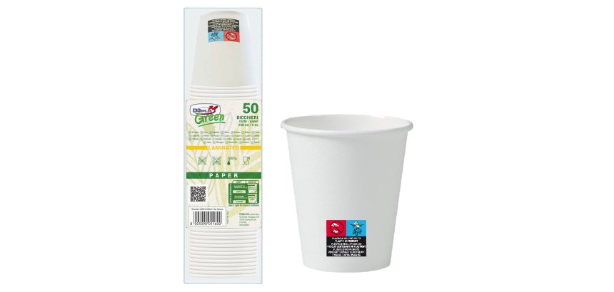 Bicchieri in carta - 250 ml - con marcatura S.U.P - Dopla - conf. 50 pezzi