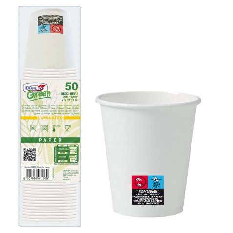 Bicchieri in carta - 250 ml - con marcatura S.U.P - Dopla - conf. 50 pezzi