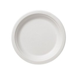 Piatto piano monouso Bio - rotondo - diametro 18 cm - cellulosa/canna da zucchero - bianco - Leone - conf. 50 pezzi