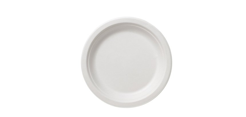 Piatto piano monouso Bio - rotondo - diametro 17,5 cm - cellulosa/canna da zucchero - bianco - Leone - conf. 50 pezzi