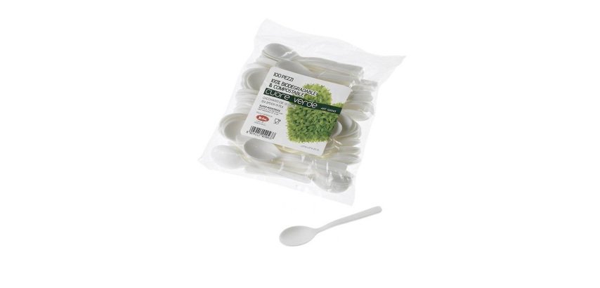 Cucchiaino monouso in CPLA - 10 cm - bianco - Leone - conf. 100 pezzi