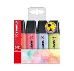 Evidenziatori Stabilo Boss Pastel - punta a scalpello - tratto 2 - 5 mm - colori assortiti - Stabilo - astuccio 4 pezzi