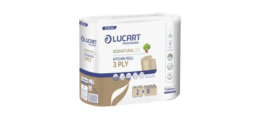 Asciugatutto EcoNatural 2.3 Plastic Free - 200 strappi - Lucart - pacco 2 rotoli