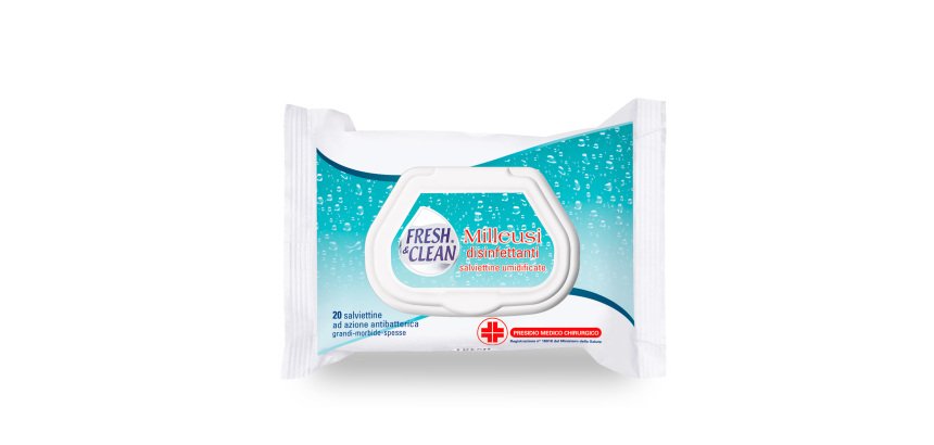 Salviette disinfettanti antibatteriche milleusi - Fresh&Clean - busta da 20 pezzi