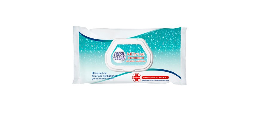 Salviette disinfettanti antibatteriche milleusi - Fresh&Clean - busta da 60 pezzi