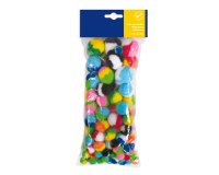 Pom-pon a strisce - 10-35 mm - colori assortiti - DECO - busta 100 pezzi