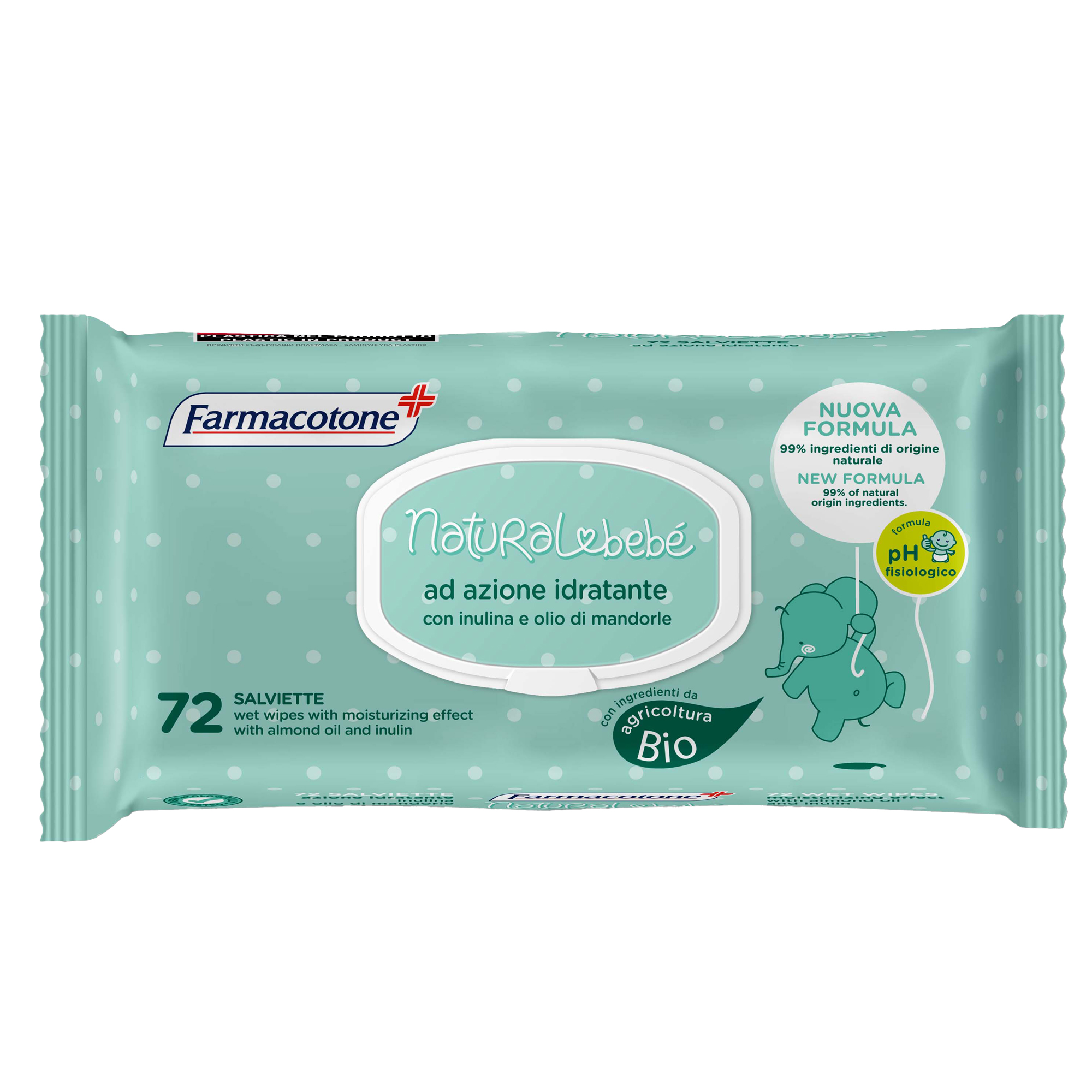 Salviette idratanti Natural BebE' - Farmacotone - busta da 72 pezzi su