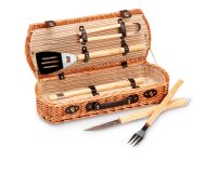Set barbecue 5 attrezzi - valigetta di vimini - 13 x 26 x 61 cm - Garden Friend