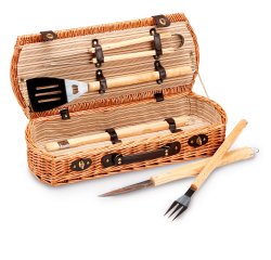 Set barbecue 5 attrezzi - valigetta di vimini - 13 x 26 x 61 cm - Garden Friend