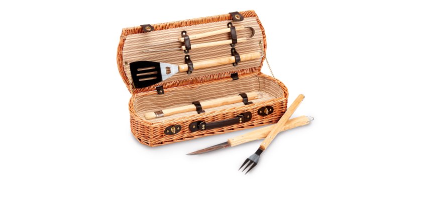 Set barbecue 5 attrezzi - valigetta di vimini - 13 x 26 x 61 cm - Garden Friend