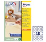 AVERY Etichette in carta bianca Ø 25 mm, 48 etichette per foglio, adesivo rimovibile, laser e inkjet, 25 fogli