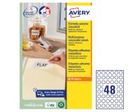 AVERY Etichette in carta bianca Ø 25 mm, 48 etichette per foglio, adesivo rimovibile, laser e inkjet, 25 fogli