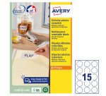 AVERY Etichette in carta bianca Ø 51 mm, 15 etichette per foglio, adesivo rimovibile, laser e inkjet, 25 fogli