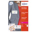 AVERY Badge adesivi per tessuti in seta acetata 80x50mm, 10 badge per foglio, rimovibili, laser, 20 fogli