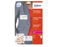 AVERY Badge adesivi per tessuti in seta acetata 80x50mm, 10 badge per foglio, rimovibili, laser, 20 fogli