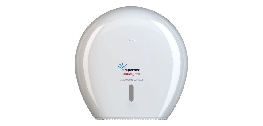 Dispenser carta igienica Defend Tech rotolo Maxi Jumbo 34,5 x 34,5 x 14 cm - rotolo diametro 29 cm - bianco - Papernet