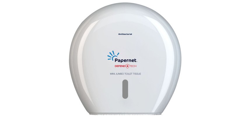 Dispenser carta igienica Defend Tech rotolo Mini Jumbo - 24,9 x 25,7 x 14,8 cm - rotolo diametro 23 cm - bianco - Papernet