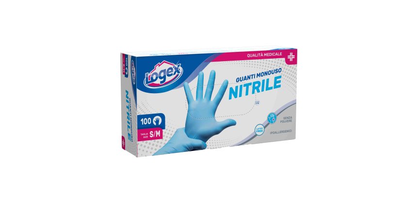 Guanti in nitrile non talcato - per uso medicale - taglia S/M - azzurro - Logex Professional - scatola 100 pezzi