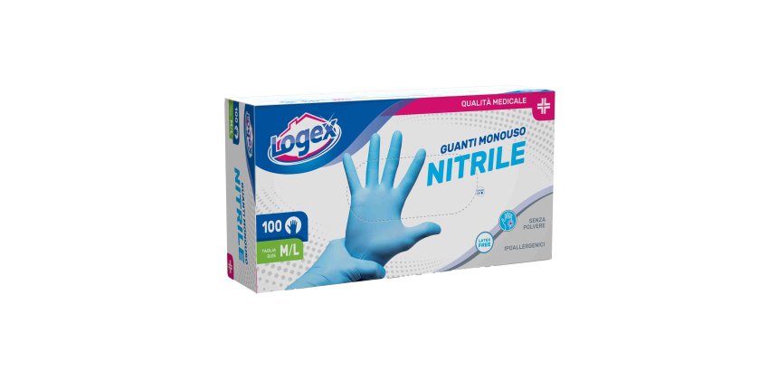 Guanti in nitrile non talcato - per uso medicale - taglia M/L - azzurro - Logex Professional - scatola 100 pezzi