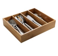 Portabustine / portaposate - in bamboo - 29 x 27,5 x 6 cm - colore naturale - Leone