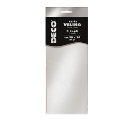 Carta velina - 50 x 76 cm - 20 gr - argento metal - Deco - busta 5 fogli