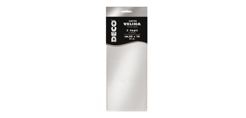 Carta velina - 50 x 76 cm - 20 gr - argento metal - Deco - busta 5 fogli