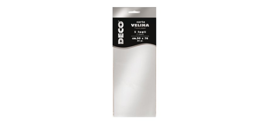 Carta velina - 50 x 76 cm - 20 gr - argento metal - Deco - busta 5 fogli