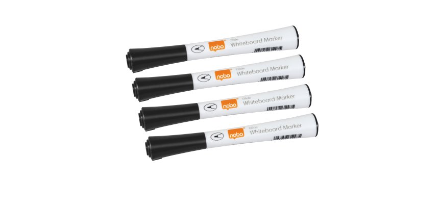 Pennarelli Glide per lavagne bianche - punta tonda - nero - Nobo - blister 4 pezzi