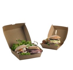 Scatole per hamburger Street Food in carta kraft - 16 x 16 x 9 cm - Leone - conf. 50 pezzi