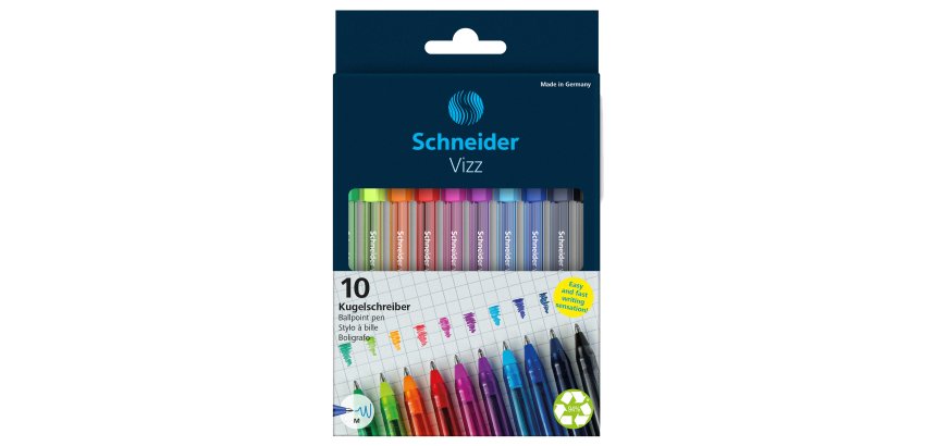 Penne a sfera Vizz - con cappuccio - punta media - colori assortiti - Schneider - astuccio 10 pezzi
