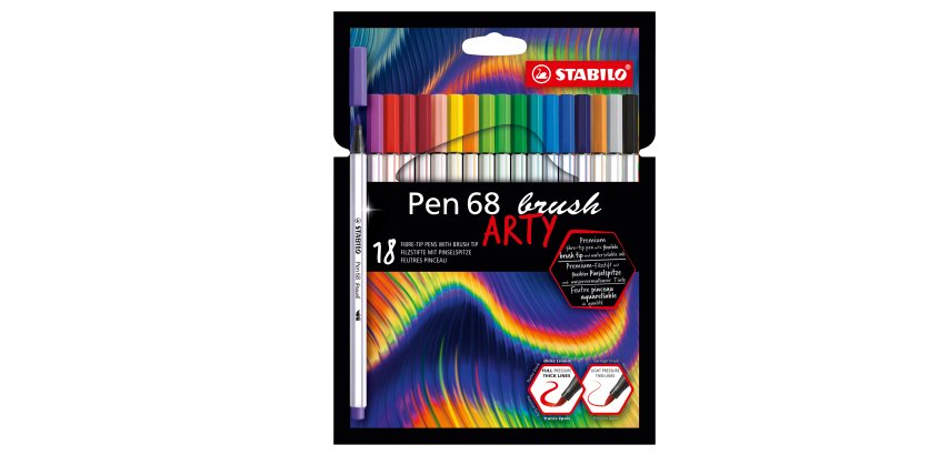 Pennarello Pen 68 Brush Arty Line 568/12 - colori assortiti - Stabilo - astuccio 12 pezzi